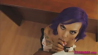 Busty tattooed trans babe gets affinity over